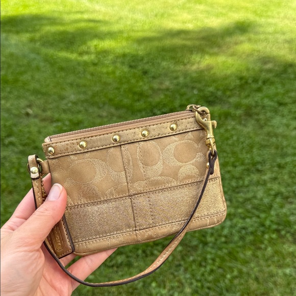 Coach Gold and Tan Wristlet - Picture 1 of 5